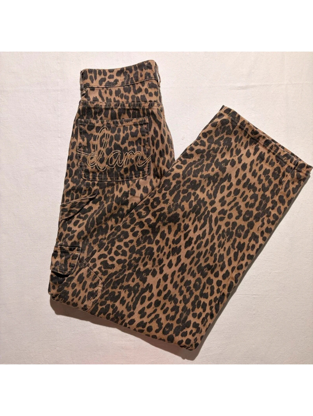 Damson Madder Leopard Print Cargo Jeans Womens AUS 8 Wide Leg
